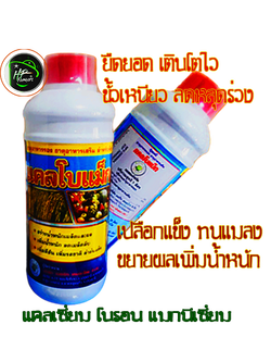 แคลโบแม็ค[Ca Bo Mg]1L: แคลเซี่ยม-โบรอนพลัสแมกนีเซี่ยม ส่งเสริมการยืดยอด เเบ่งเซลชเพิ่มการเจริญเติบโตรวดเร็ว ผนังเซลเเข็งเเรงช่วยขั้วเหนียวเปลือกเเข็งลดการหลุดร่วง สร้างรงควัตถุเร่งใบเเก่ใบเขียว ช่วยในการผสมเกสรทำให้ติดผลดก