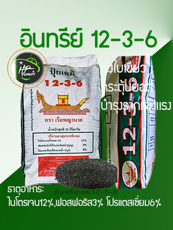 อินทรีย์12-3-6 (25กก) ใส่แล้วเขียวไว ต้นแข็งแรง นิยมในทุเรียนระยะสร้างใบ, และสะสมอาหารในระยะชุดใบที่1,2 สังเคราะห์แสงผลิตอาหารได้มาก มีNPK 12-3-6 %สูง OM.10-15% ไตรโครเดอมาร์ ฮิวมิก ใช้ได้กับพืชทุกระยะการเจริญเติบโต ให้ผลผลิตสูง