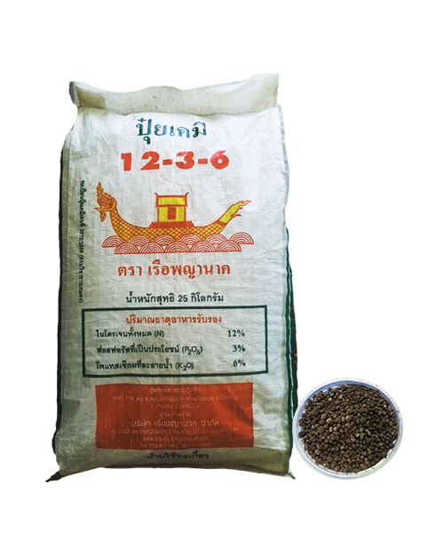 ปุ๋ยเคมี12-3-6 เคมีอินทรีย์ อะมิโน-ฮิวมิก[50กก] :- ขยายใบใหญ่ เร่งเขียวเข้มมันวาว ทุเรียนดอกหนา ผลดก
