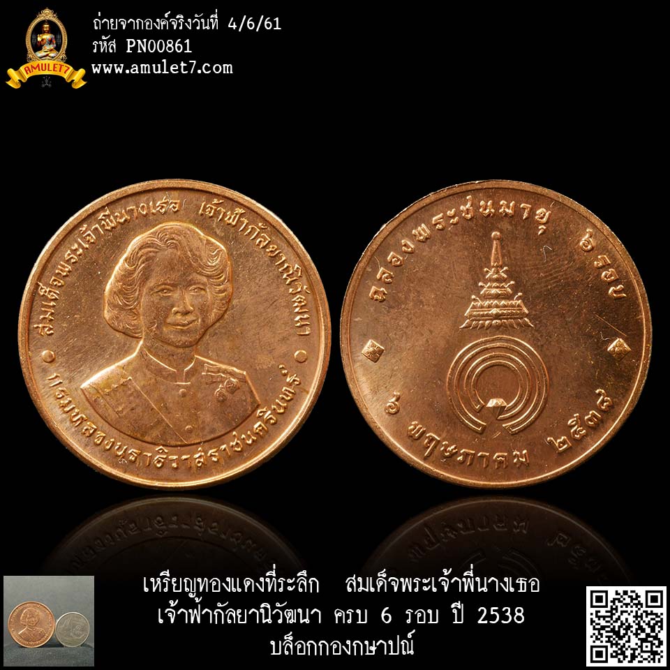 เหรียญทองแดงที่ระลึก สมเด็จพระเจ้าพี่นางเธอ เจ้าฟ้ากัลยานิวัฒนา ครบ 6 รอบ ปี 2538 บล๊อกกองกษาปณ์