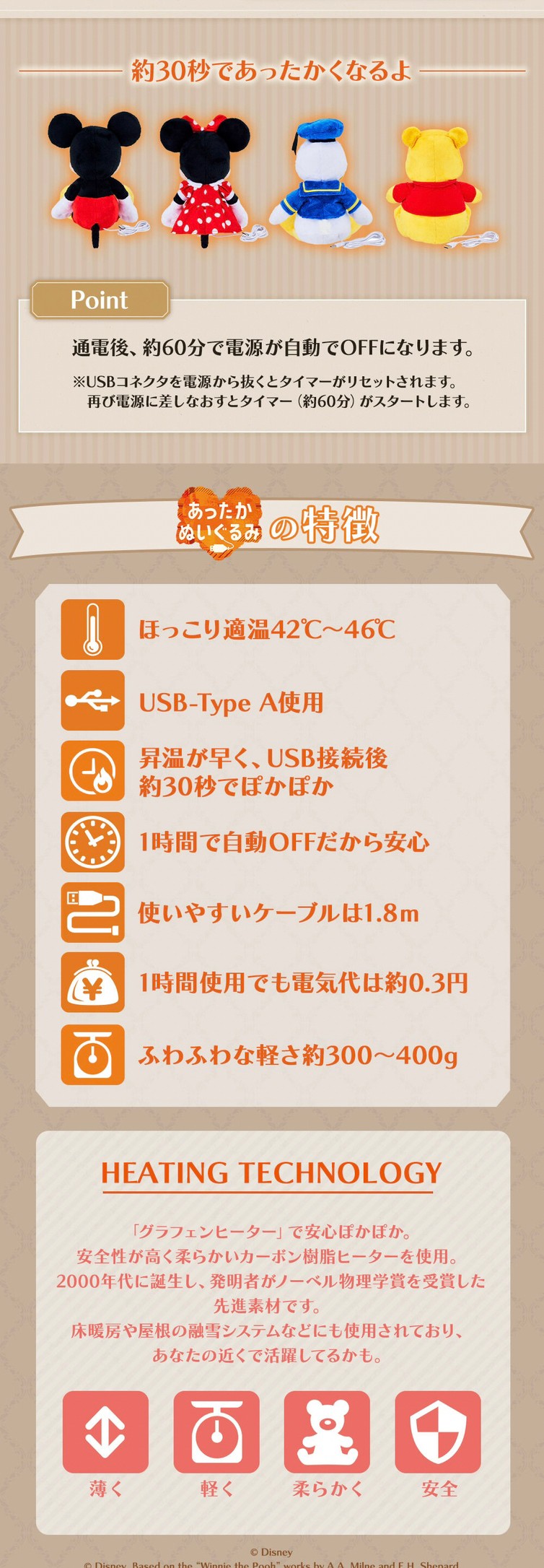 PRE-ORDER : Disney Warm Stuffed Mickey/Minnie/Donald/Pooh (4 types in total)