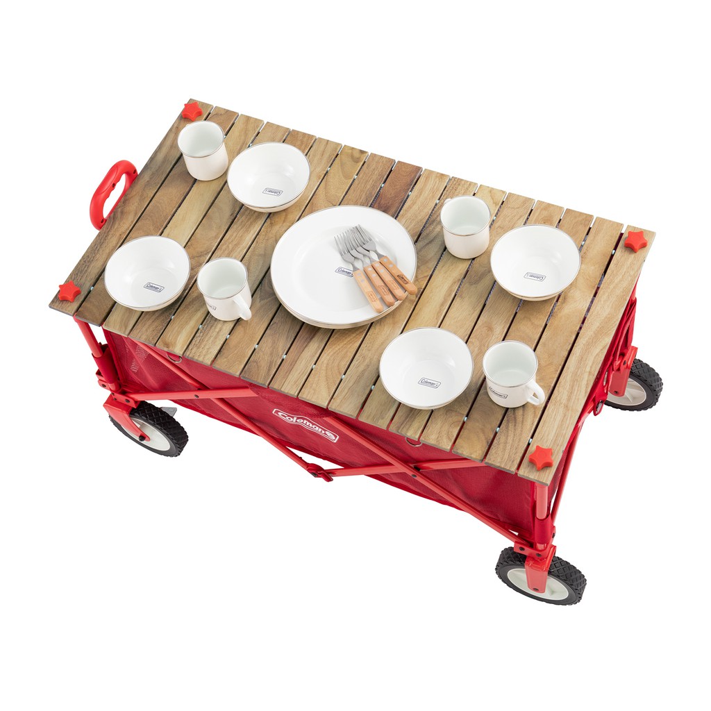 Coleman outdoor wagon roll wood table