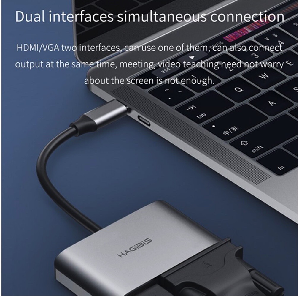 HAGIBIS อะแดปเตอร์ USB C USB3.1 TYPE C to HDMI 4K & VGA Adapter Converter รุ่น CHV2-PD for Microsoft Surface, MacBook Air Pro MacMini M1