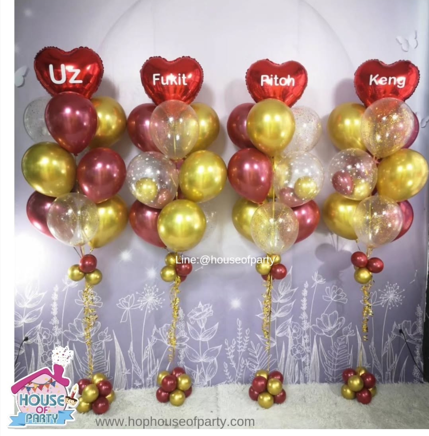 ช่อลูกโป่ง 10 ลูก พร้อมตกแต่ง สี Super Metalic สีเข้มและเงาพิเศษ สำเนา