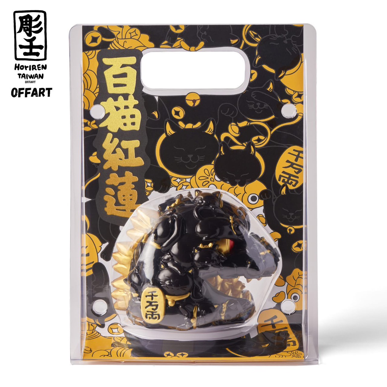 Pre-order : Red Flame Hundred Cats Mini Black Gold Bust Fortune Head Statue by OFFART x Horiren
