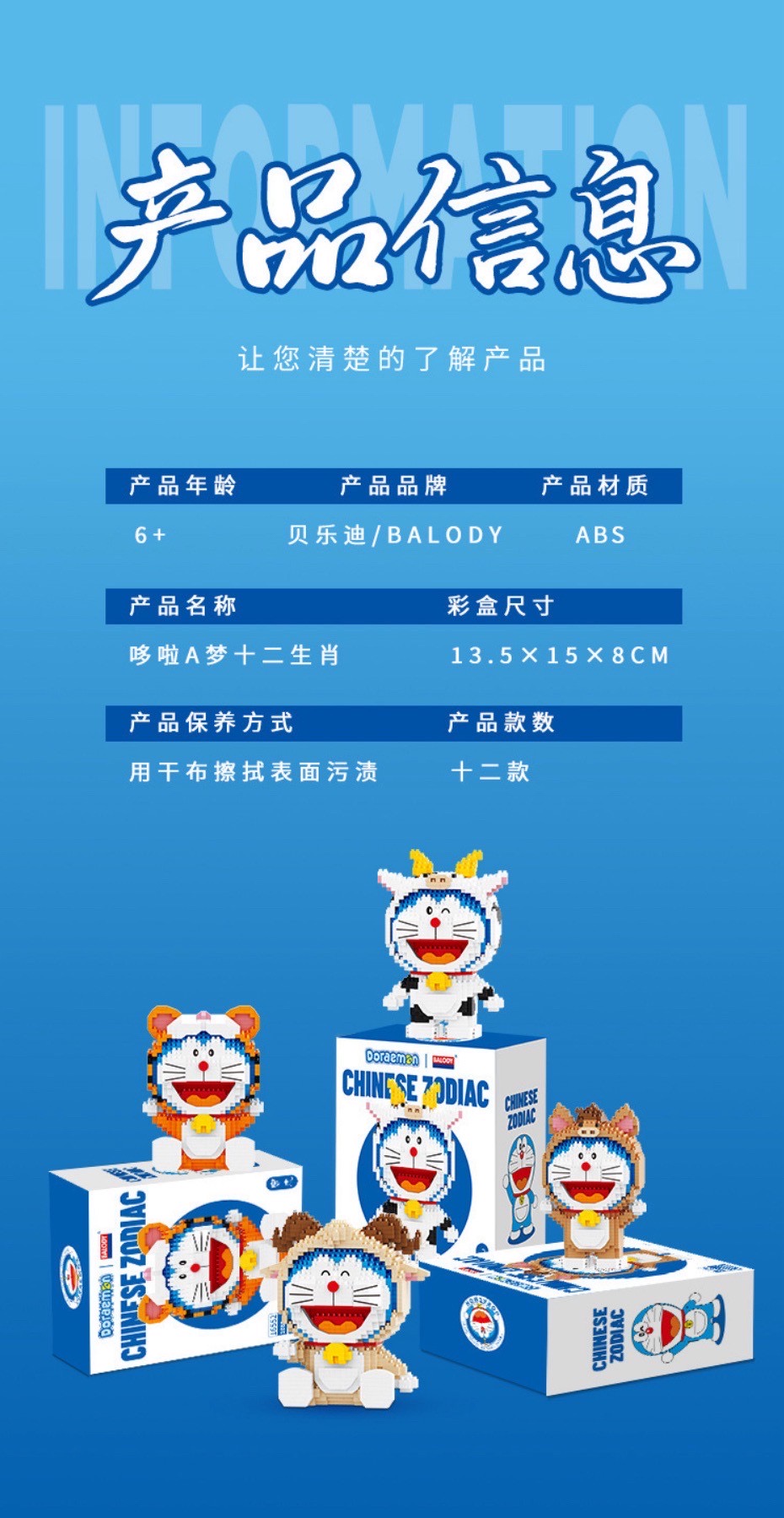Balody 16550 - 16561 Doraemon 12 Chinese Zodiac Signs