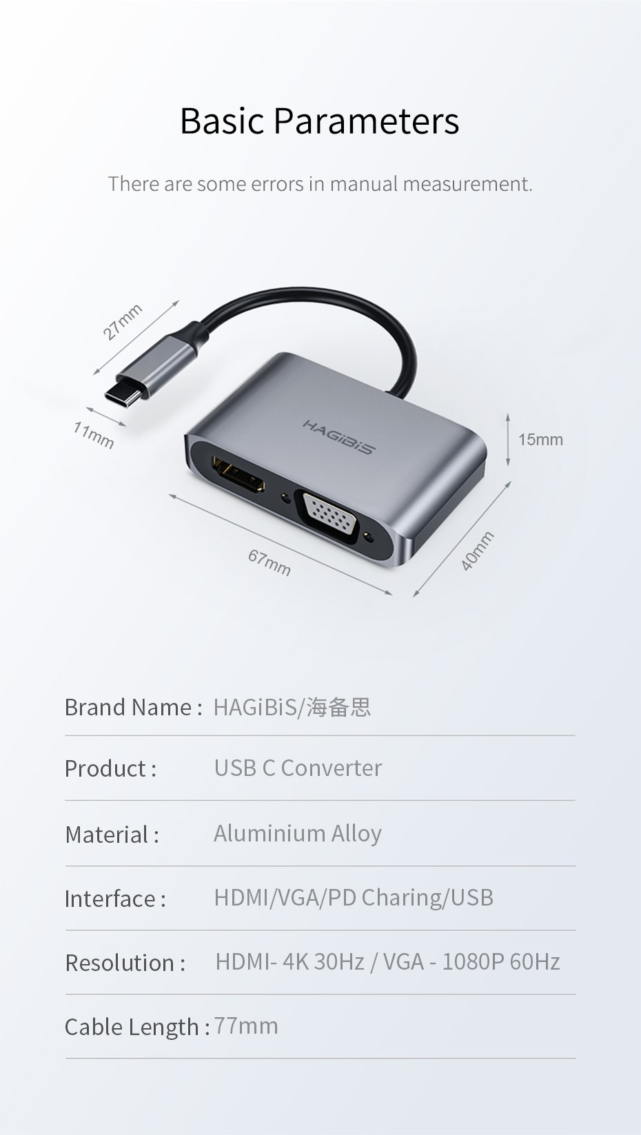 HAGIBIS อะแดปเตอร์ USB C USB3.1 TYPE C to HDMI 4K & VGA Adapter Converter รุ่น CHV2-PD for Microsoft Surface, MacBook Air Pro MacMini M1