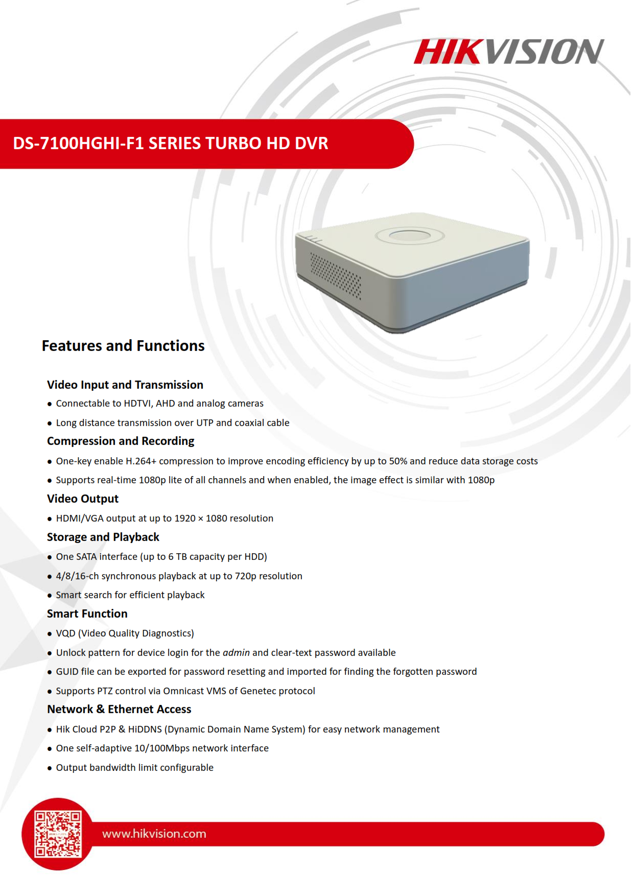DS-7104HGHI-F1 4CH รองรับกล้องสูงสุด 1MP.