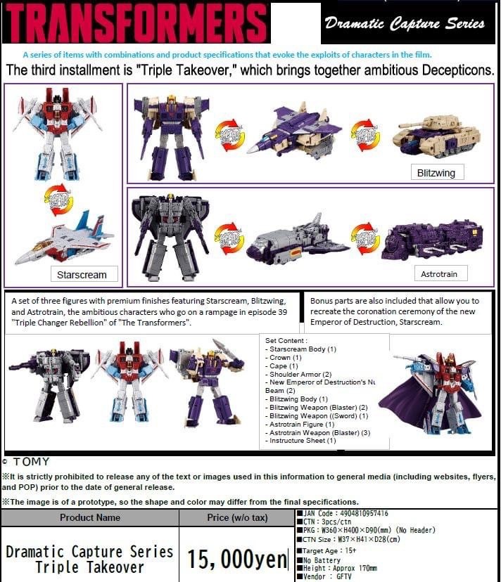 Pre-order : T-Spark Transformers Dramatic Capture Series Triple Takeover by Takara Tomy