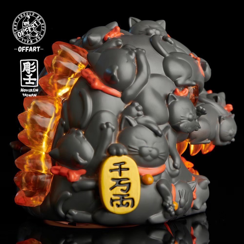 โมเดลก็อตซิล่าแมวกวักมีไฟ Godzilla - Godzilla Red Flame Hundred Cats Mini Bust Fortune Black / White by OFFART x Horiren (มีกล่องน้ำตาล)