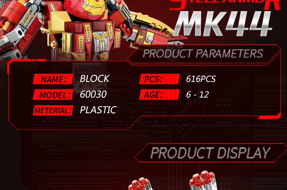 Sembo 60030 MK44 Iron Man Hulkbuster Mech 616pcs