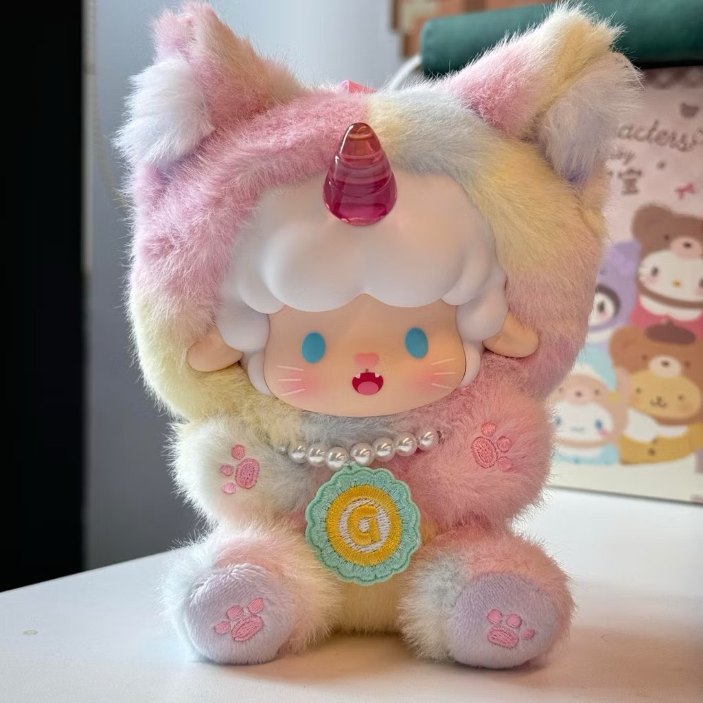 ตุ๊กตาพวงกุญแจ ลิขสิทธิ์แท้ - Gyun Candy Land Rolled Sheep Lucky Cat Series Plush Pendant Keychain by Top Toy