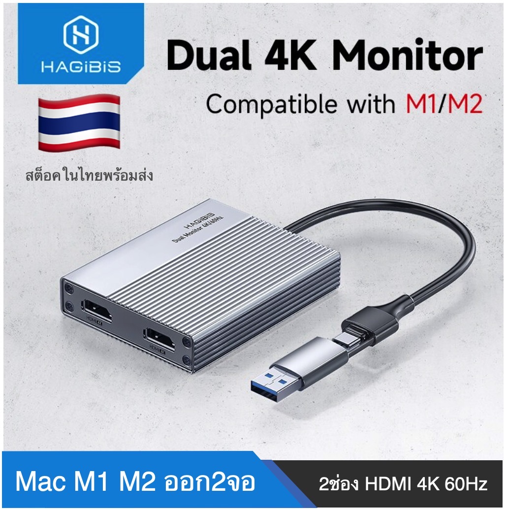 Hagibis DPL01 ออกสองจอ McBook Pro Air M1 M2 M3 M4 Mac mini M1 M2 M3 M4 Docking Station 4K 60Hz Dual Display