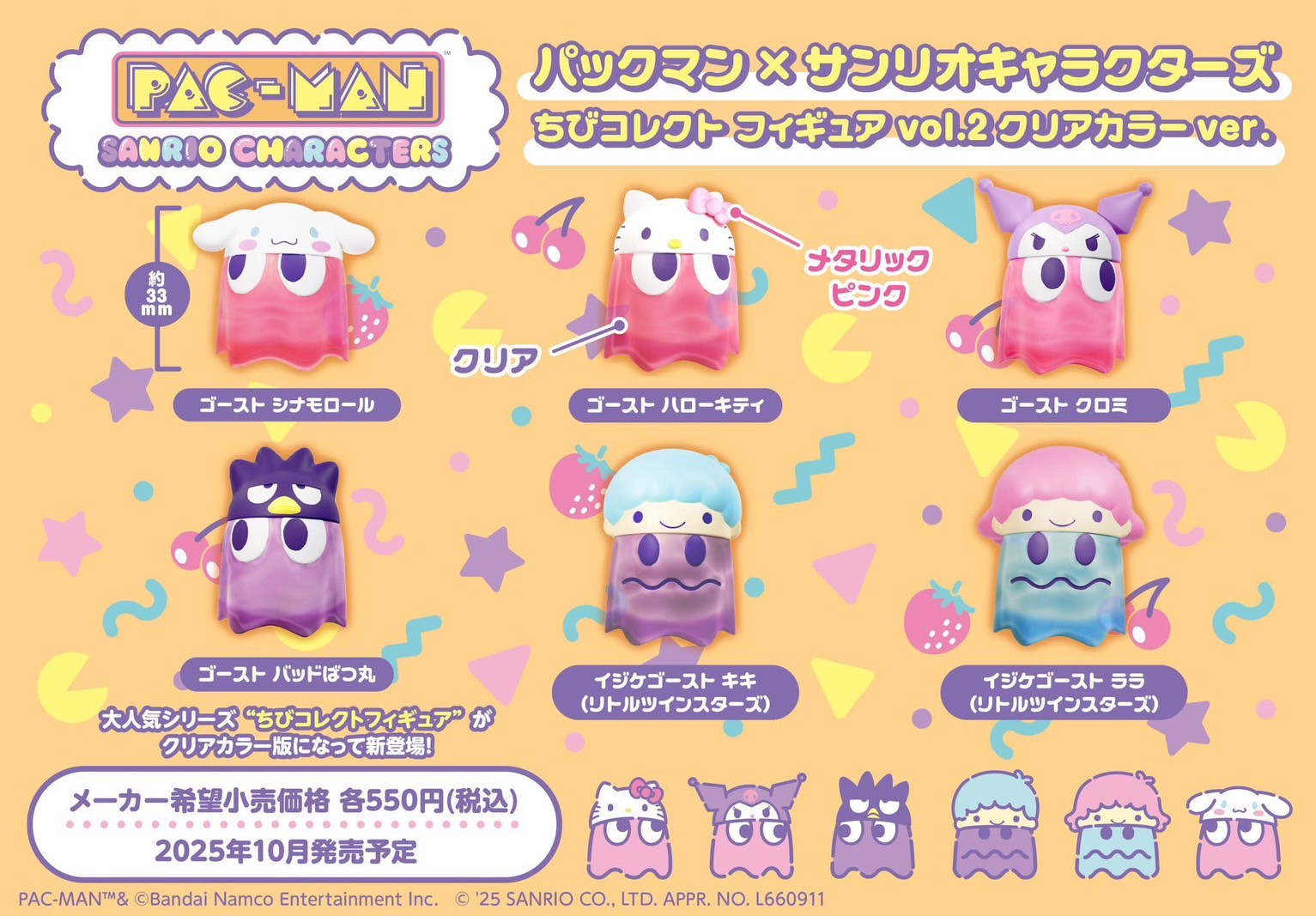 Pre-order : Pac-Man x Sanrio Characters Chibi Collect Figure Vol.2 Clear Color Ver. (6 pcs) by MegaHouse