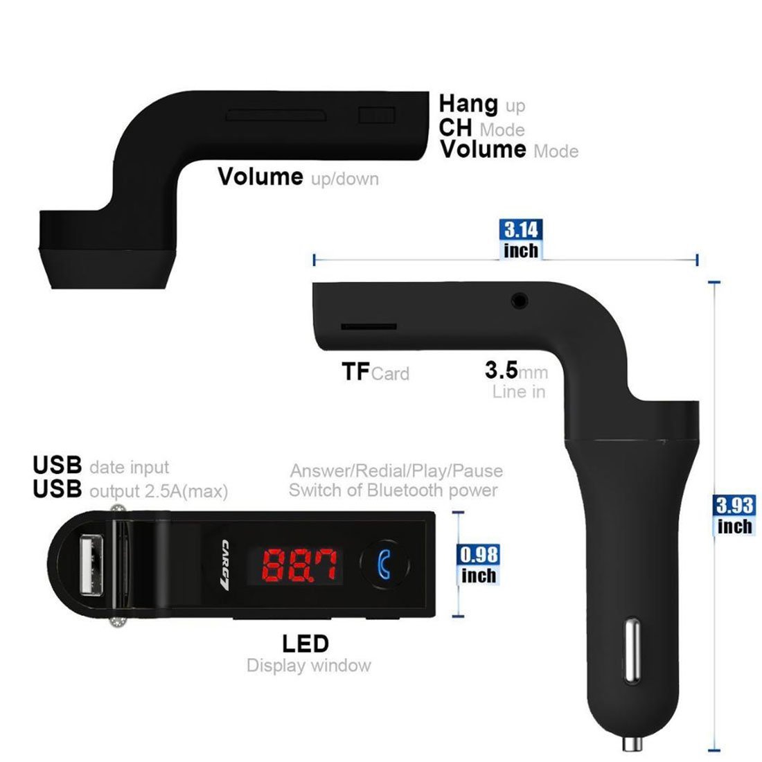 Car G7 USB Bluetooth สีดำ