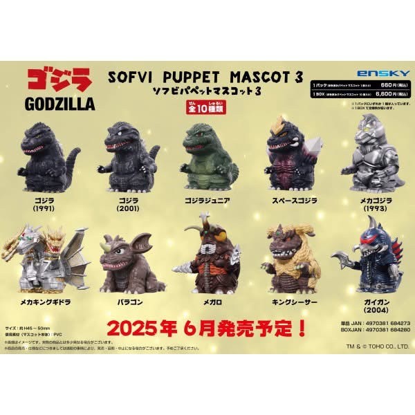 Pre-order : Godzilla Soft Vinyl Puppet Mascot 3 (10 pcs) by Ensky