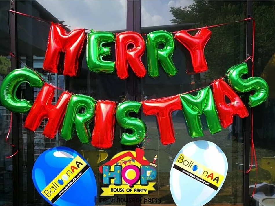 อักษรฟอยล์ Merry Chrstmas สีเขียวแดง ขนาด 16"