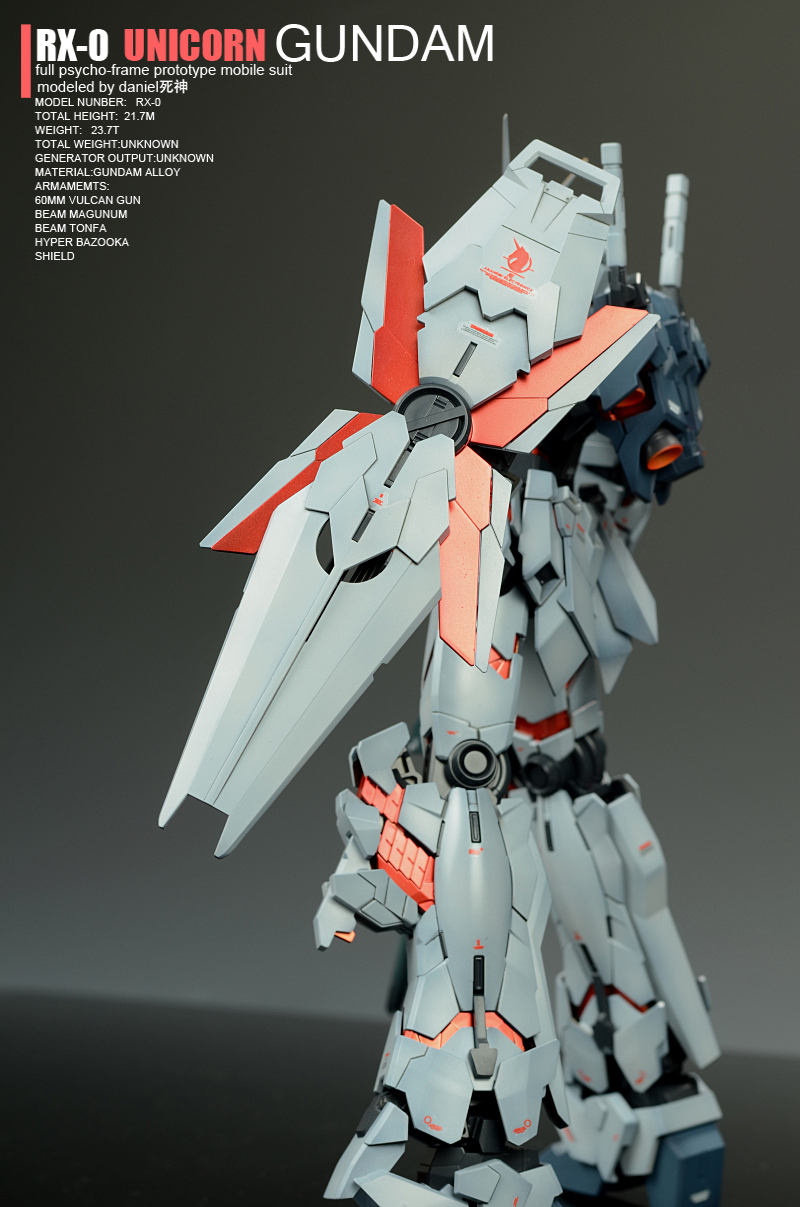 MG 1/100 RX-0 Unicorn Gundam Full Psycho-Frame Prototype Mobile Suit with Cage by Bandai