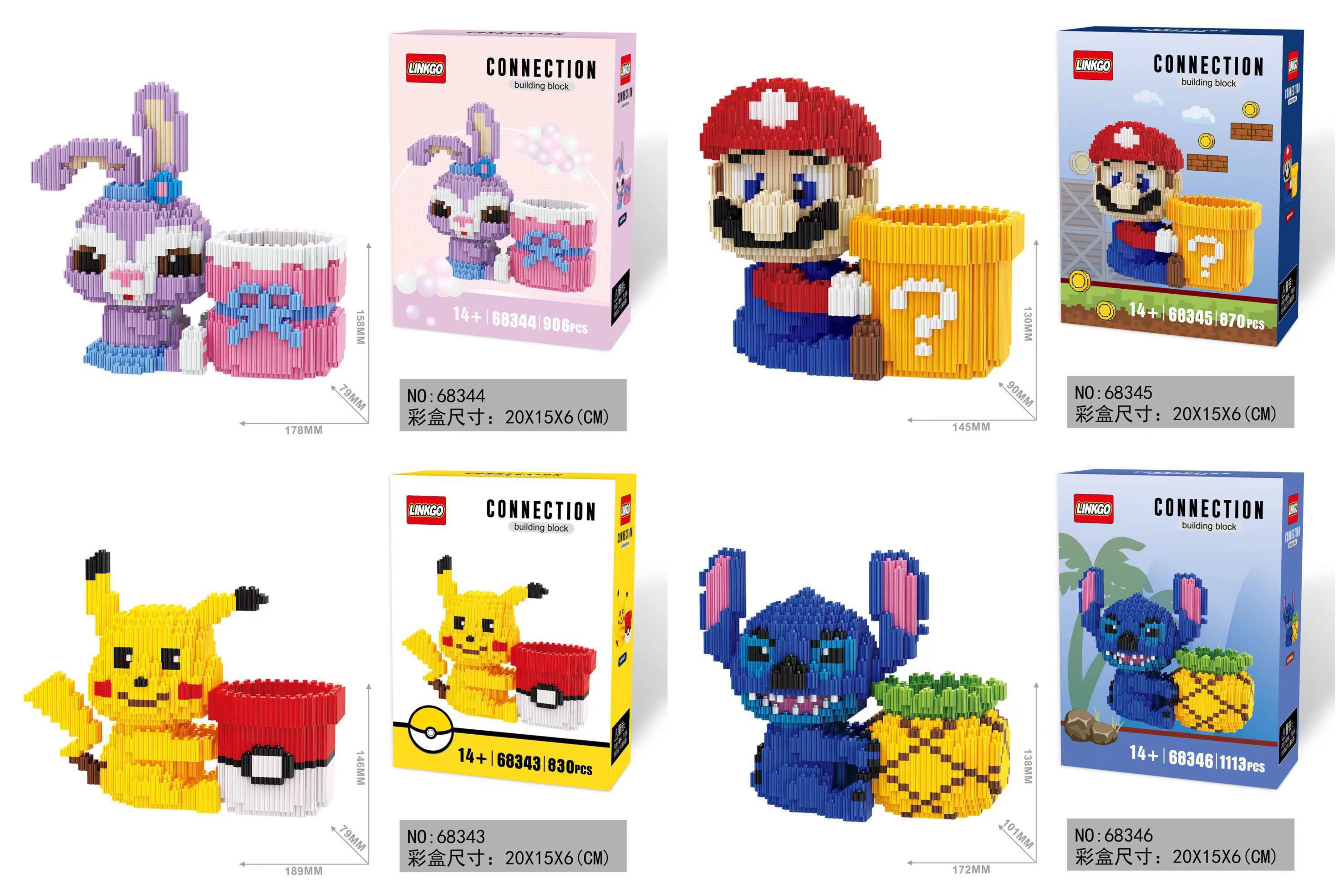 Linkgo 68343-68346 / Lechuan 68539-68543 Sanrio & Disney Pen Holder Pikachu / Stella Lou / Mario / Stitch