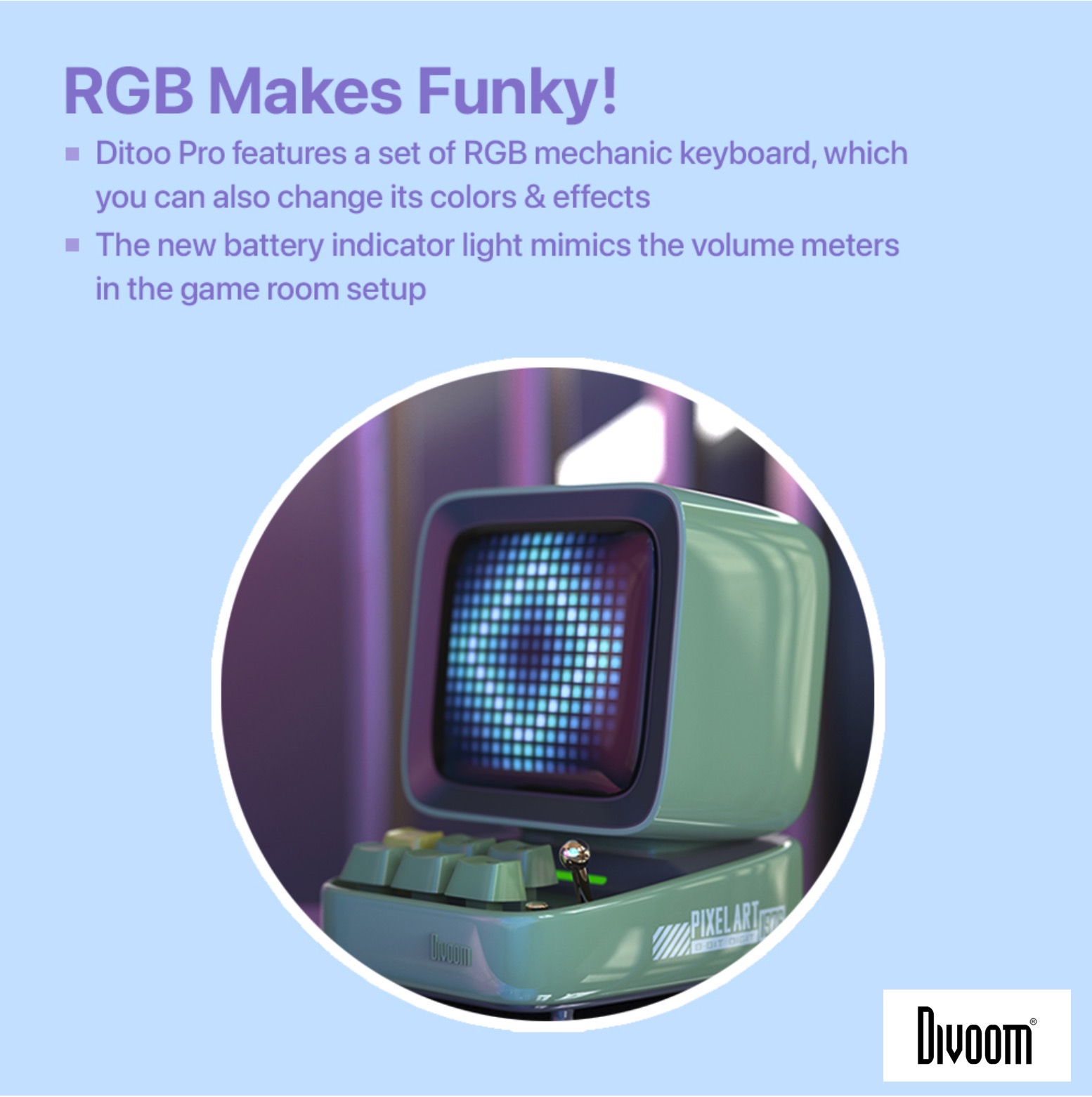Divoom Ditoo Pro ลำโพง Bluetooth Pixel Art Mechanical Button สีดำ Black