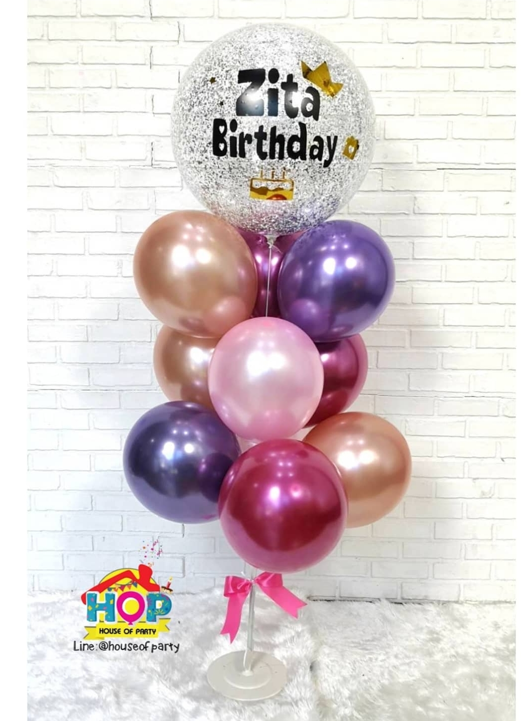 ช่อลูกโป่งอัดลม ช่อ 10 ลูก สี Super Metalic (งานลม) สั่งทางไลน์@houseofparty นะคะ