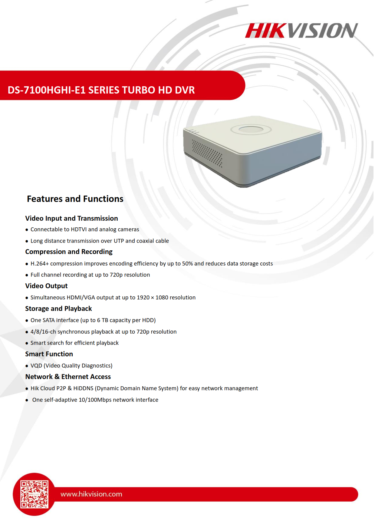 DS-7116HGHI-E1 16CH รองรับกล้องสูงสุด 1MP.