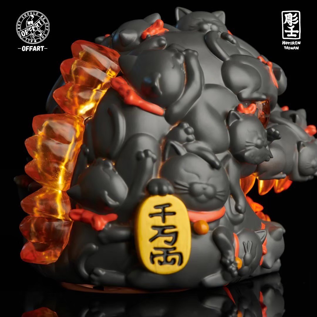 โมเดลก็อตซิล่าแมวกวักมีไฟ Godzilla - Godzilla Red Flame Hundred Cats Mini Bust Fortune Black / White by OFFART x Horiren (มีกล่องน้ำตาล)