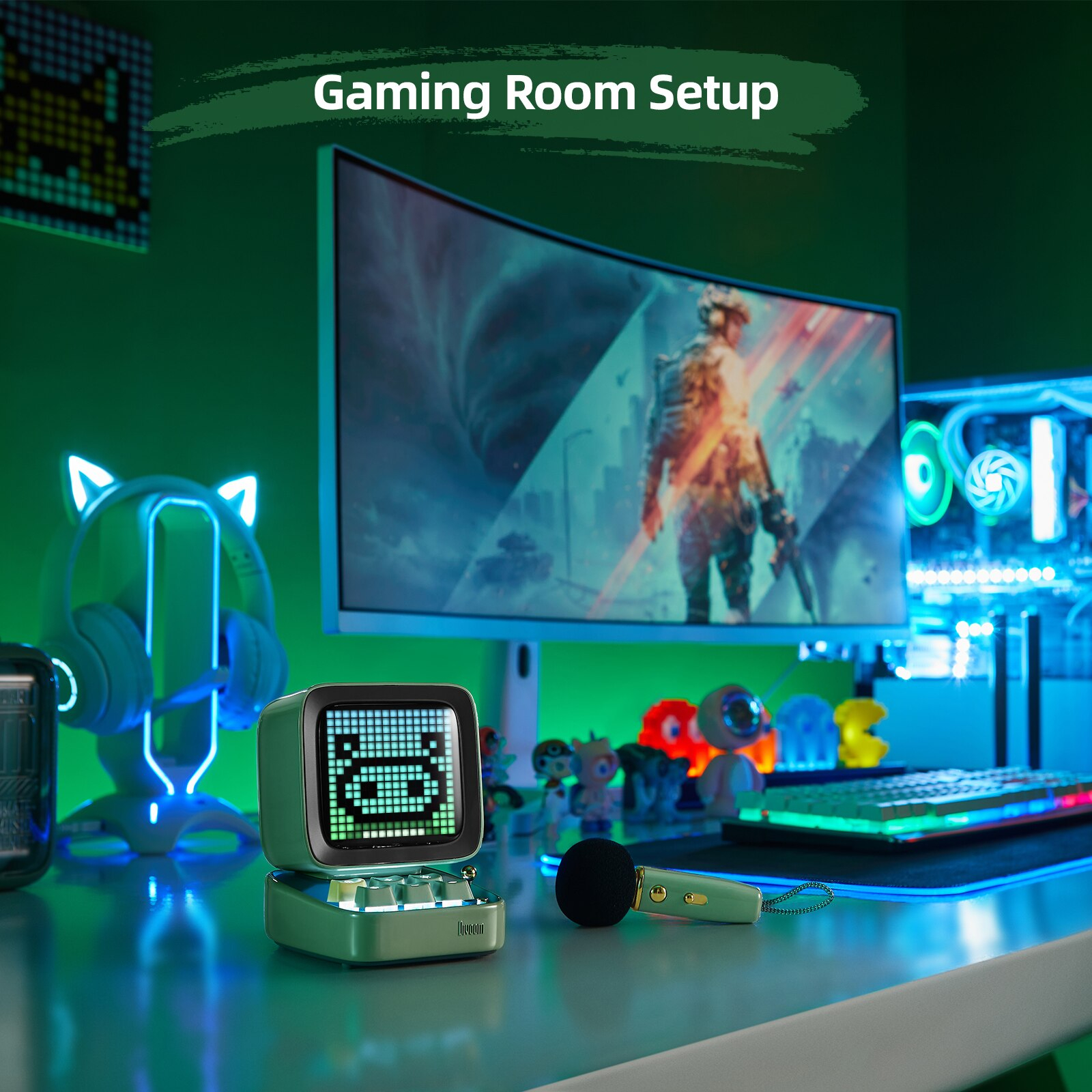 Divoom Ditoo Mic ลำโพง Bluetooth Pixel Art Mechanical Button karaoke ไมค์ สีเขียว Green