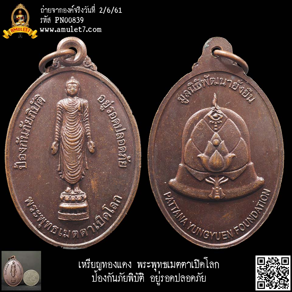 เหรียญทองแดง พระพุทธเมตตาเปิดโลก ปางเปิดโลก ป้องกันภัยพิยัติ อยู่รอดปลอดภัย