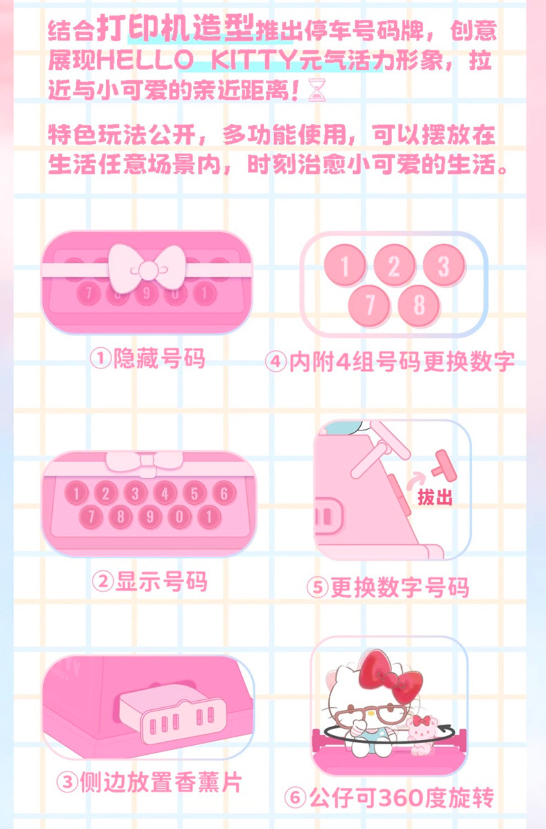 น้ำหอมติดรถ Sanrio - Hello Kitty 50th Anniversary Car Aromatherapy Printer Parking Number Plate by Holy Box