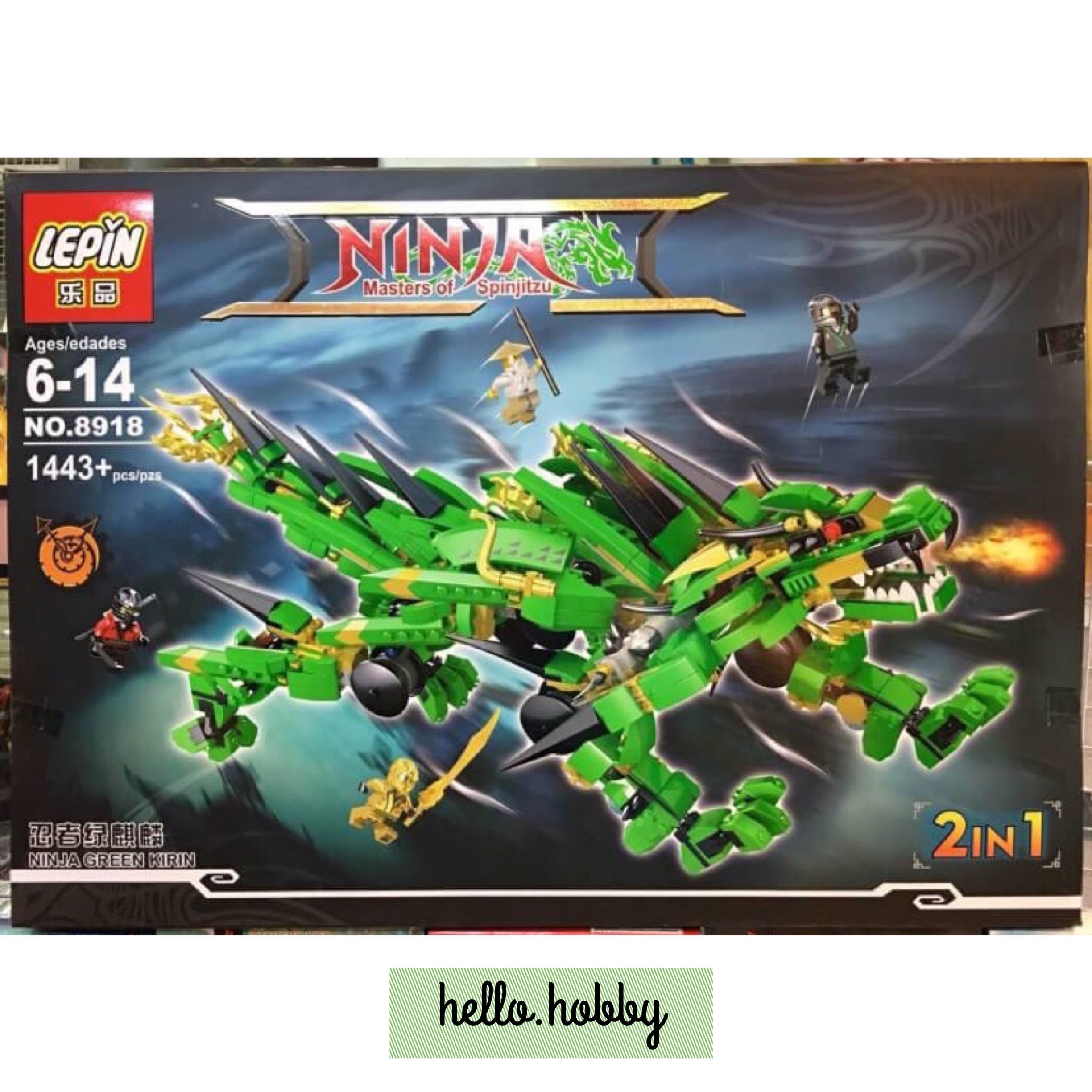 Lepin 8918 Ninjago Green Ninja Dragon Kirin 1443pcs (มีไฟ)