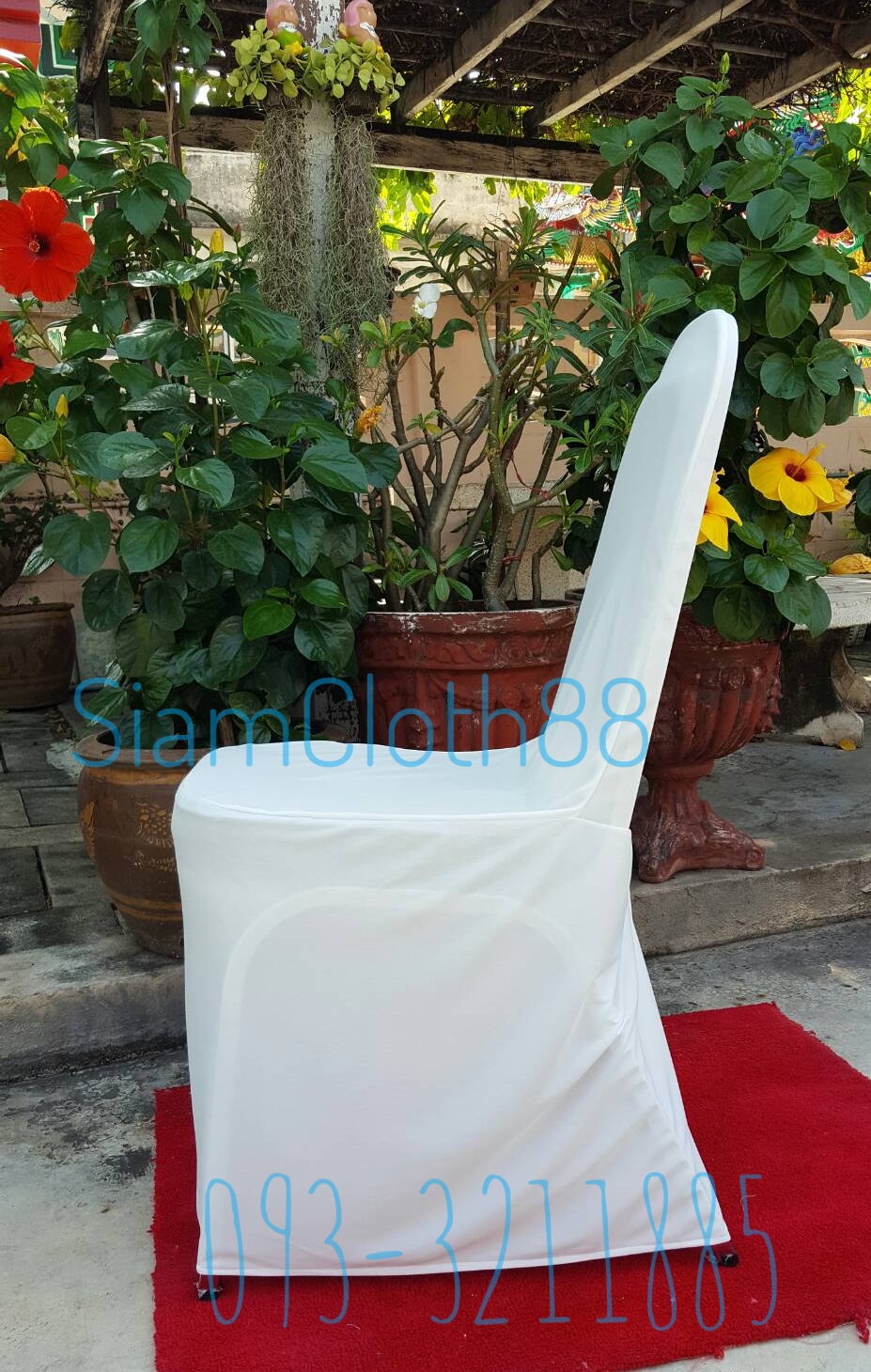 ผ้าคลุมเก้าอี้นวมเหล็ก ทรง A แบบ 1 จีบทวิสหลังชายเปิด