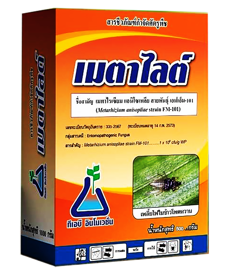 เมตาไลท์[Metarhizium sp, 600g.]: ชีวภัณฑปกป้องพืชและผลิตผลของฟาร์มคุณให้รอดพ้นจากศัตรูพืช หนอน เพลี้ยไฟ ไรเเดงด้วงเเรดมะพร้าว ด้วงหมัดผัก ด้วงอ้อย ด้วงมะพร้าว ปาล์ม อิทผาลัม ด้วงหนวดยาวอ้อย ด้วงเต่ามะเขือ เเมงอีนูน ด้วงงวงน้ำเงิน ฯลฯ ด้วยชีวภัณฑ์ราเขียวเช