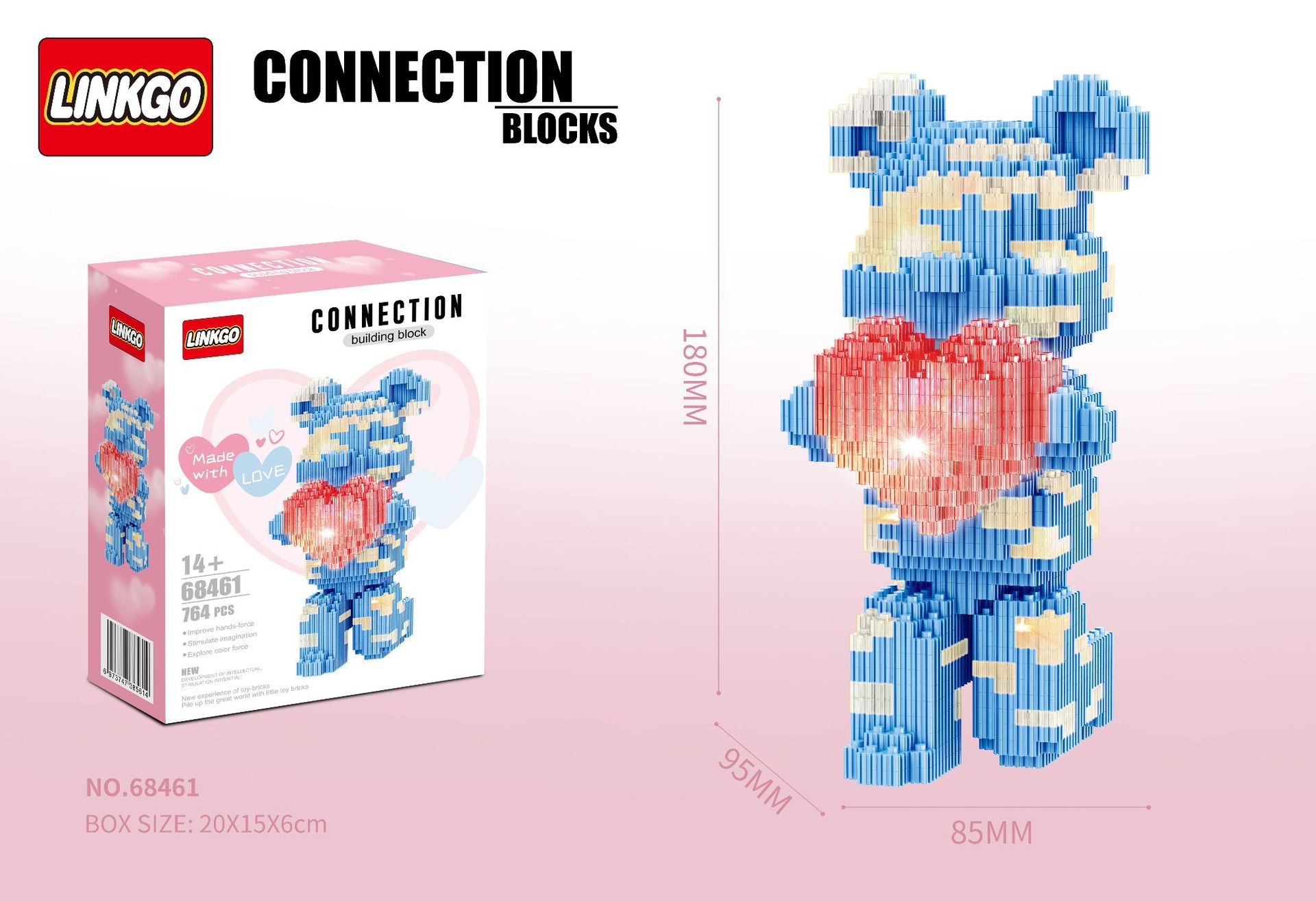 Linkgo 68461-68482 Bearbrick มีไฟ