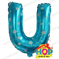 ลูกโป่งฟอยส์ตัวอักษร U ขนาด 14 นิ้ว สีฟ้าลายดาว