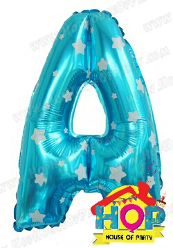 ลูกโป่งฟอยส์ตัวอักษร A ขนาด 14 นิ้ว สีฟ้า ลายดาว
