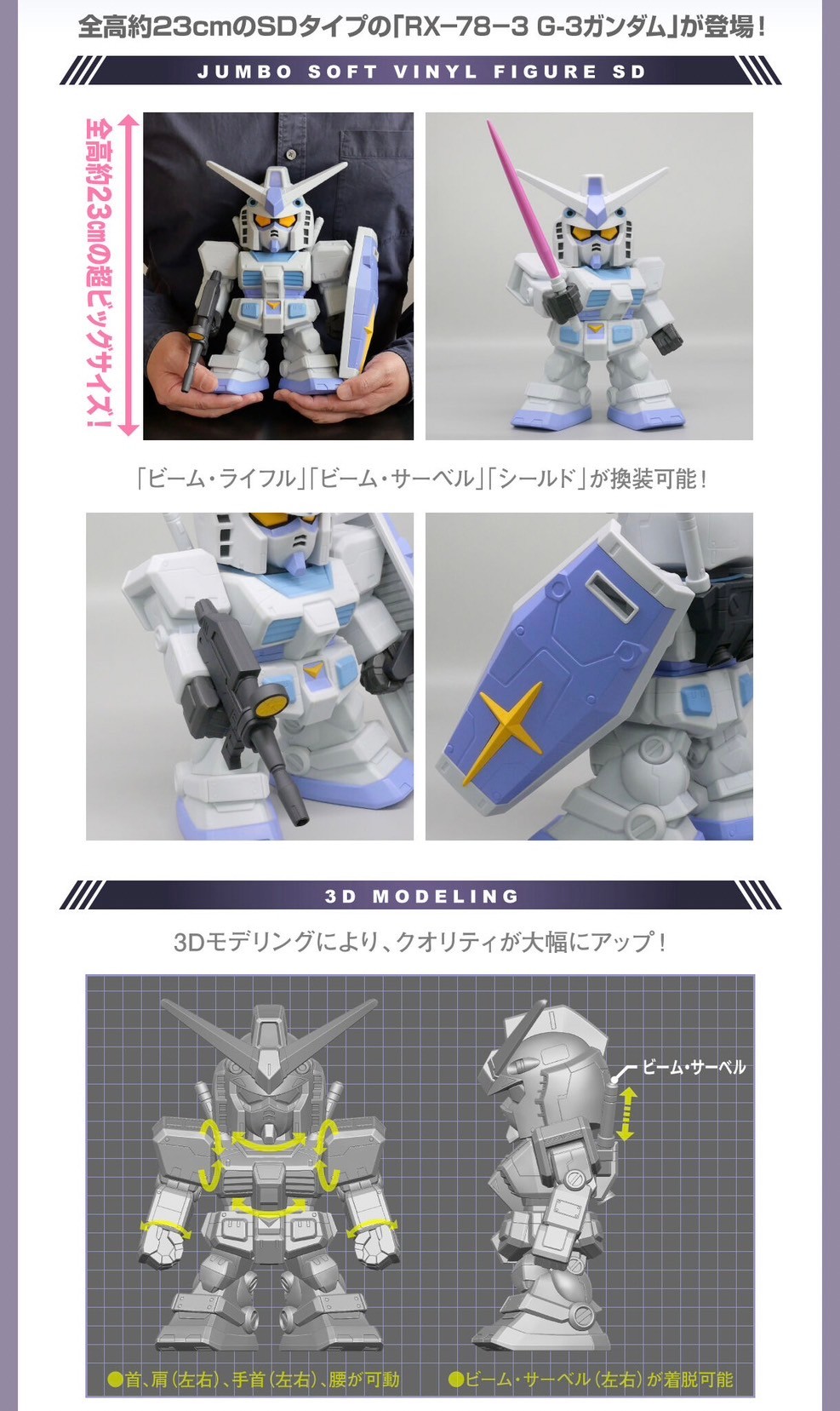 PRE-ORDER : Jumbo Soft Vinyl Figure SD RX-78-3 G-3 Gundam -SD Gundam-