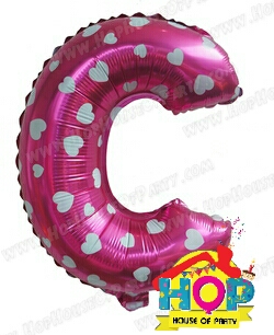 ตัวอักษรฟอยล์ขนาด 16 นิ้ว สีชมพูลายหัวใจ