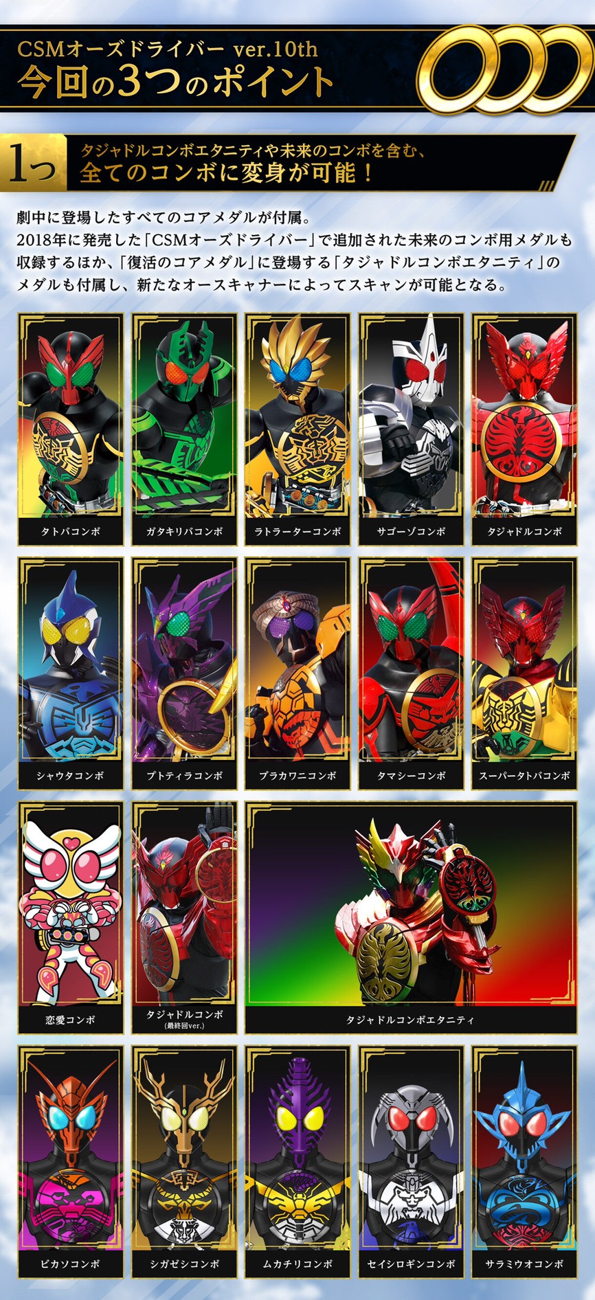 Masked Rider OOO - COMPLETE SELECTION MODIFICATION (CSM) OOO Driver Complete Set ver.10th by Premium Bandai (Limited มีกล่องน้ำตาล)