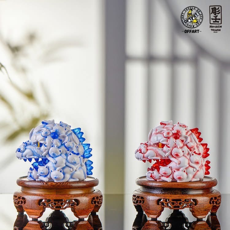 Pre-order : Red Flame Hundred Cats Porcelain / Enamel Red Mini Bust PVC Figure by OFFART x Horiren