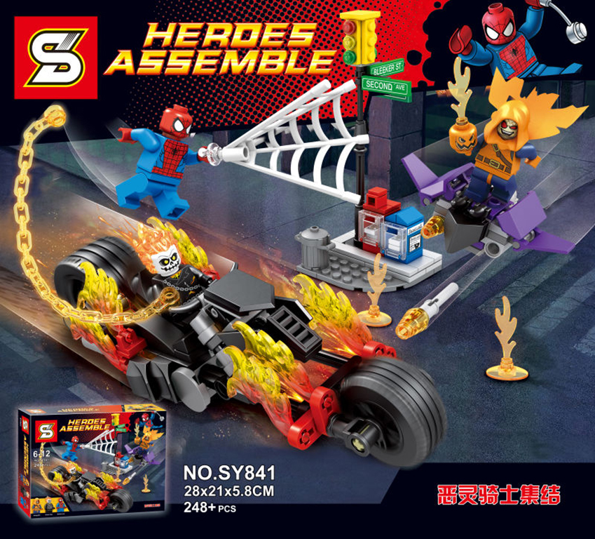 SY841 Heroes Assemble Spider man VS Ghost Rider Team Up with Motorcycle 248 pcs
