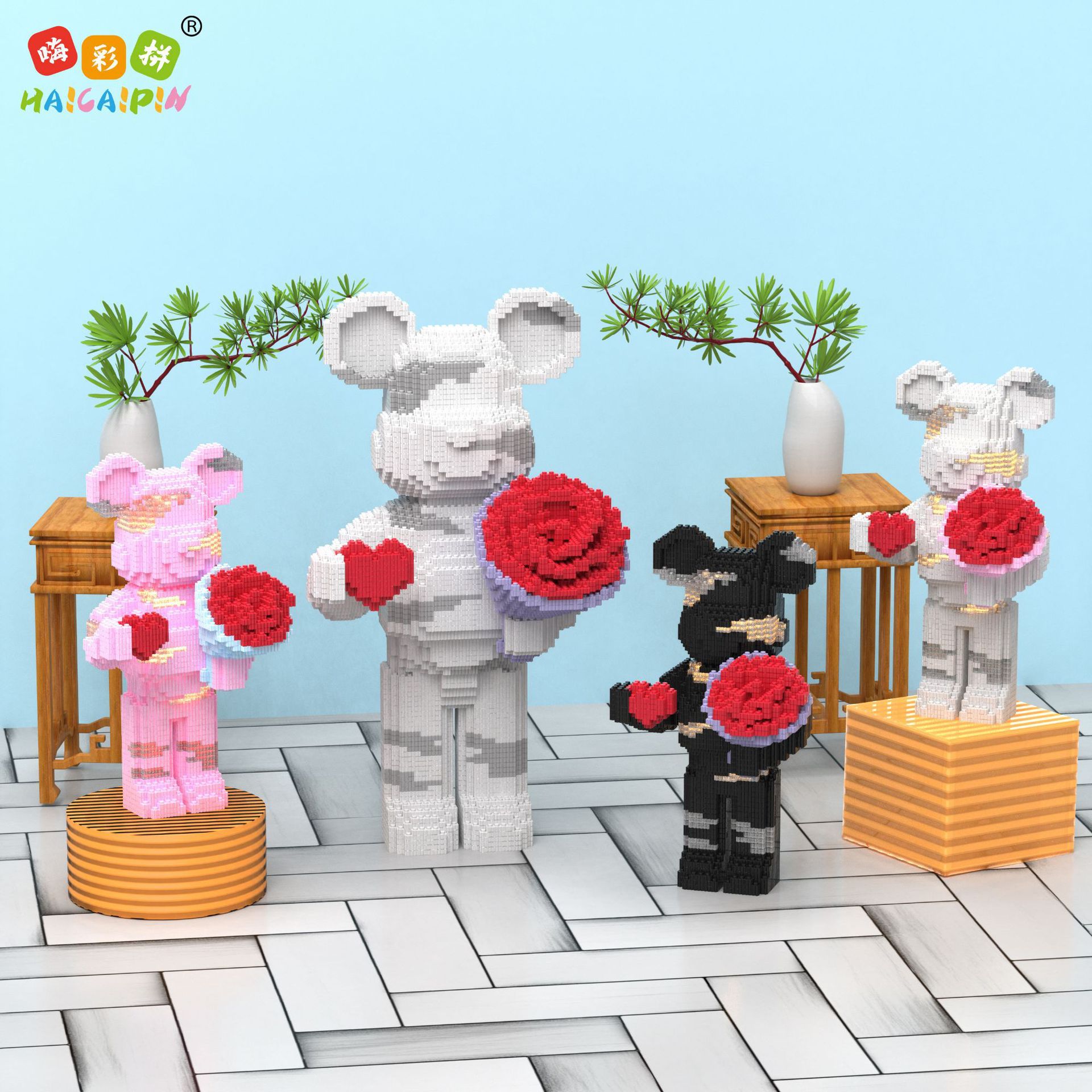 Haicaipin 58011-58013 Bearbrick มีไฟ