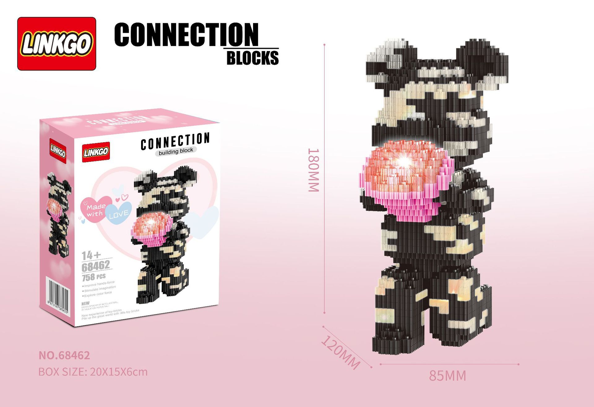 Linkgo 68461-68482 Bearbrick มีไฟ