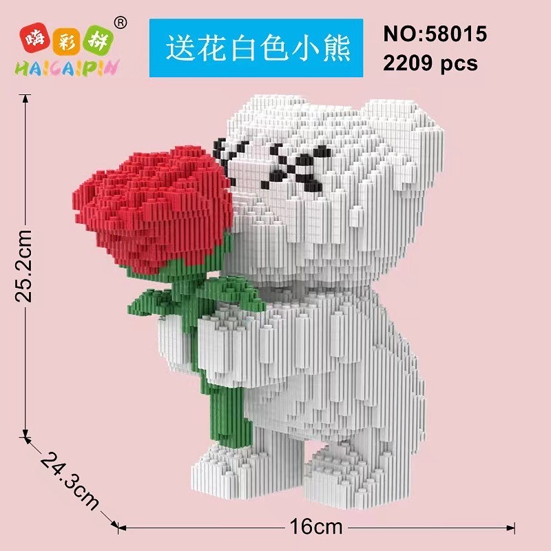 Haicaipin 58014-58015 Teddy Bear with Rose Bearbrick