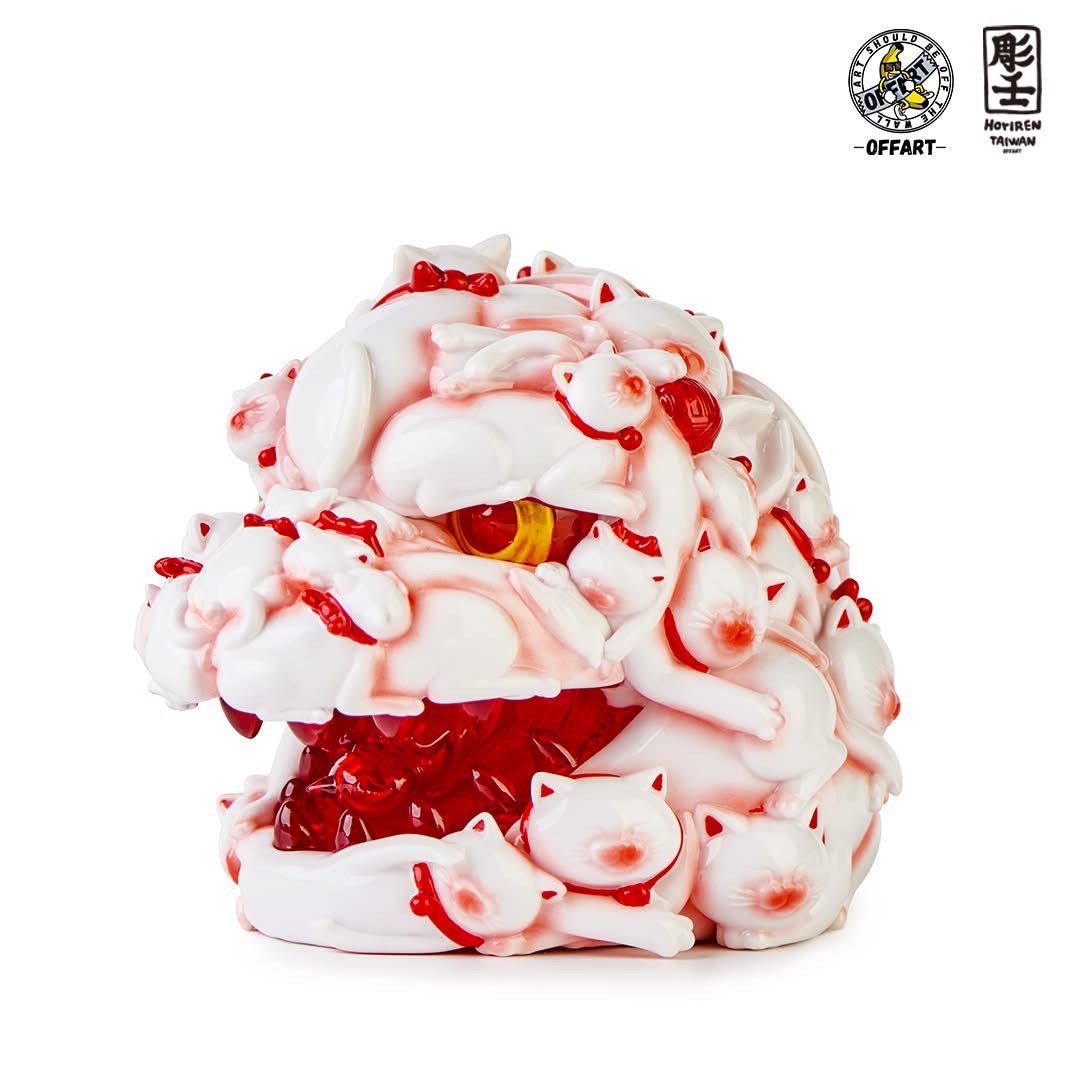 Pre-order : Red Flame Hundred Cats Porcelain / Enamel Red Mini Bust PVC Figure by OFFART x Horiren