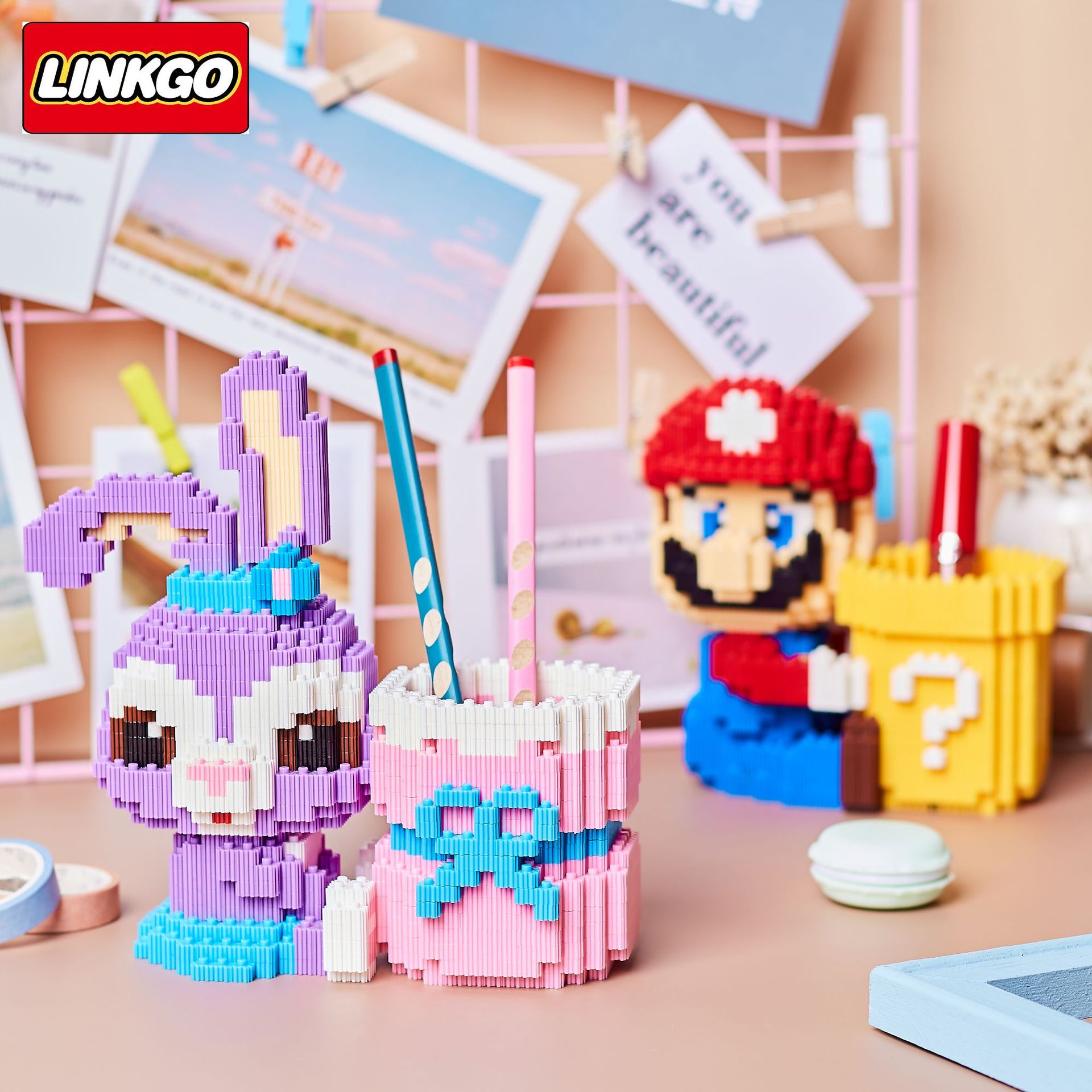 Linkgo 68343-68346 / Lechuan 68539-68543 Sanrio & Disney Pen Holder Pikachu / Stella Lou / Mario / Stitch