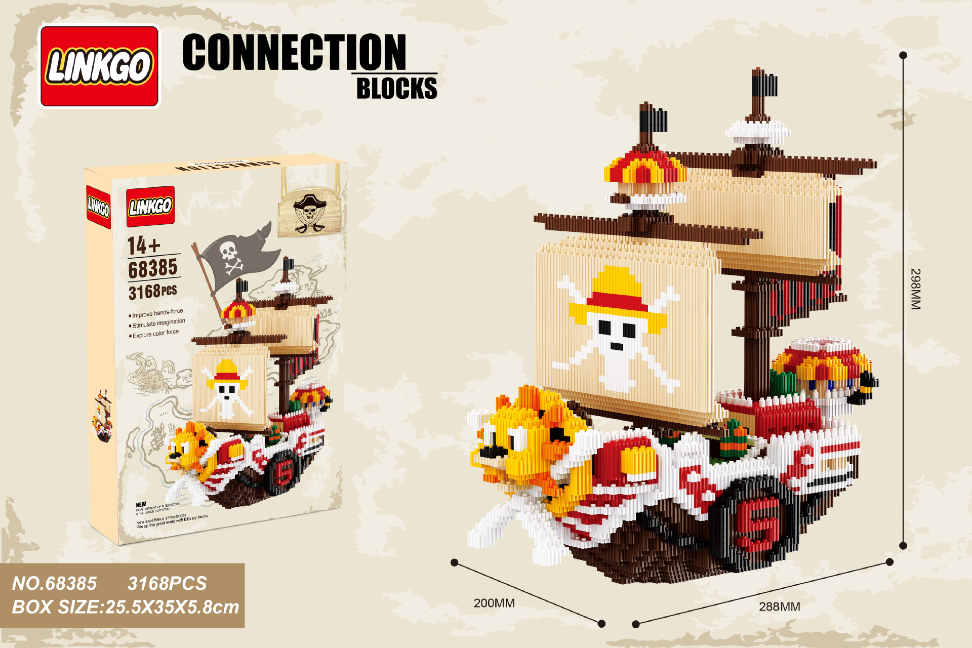 Linkgo 68385 One Piece Thousand Sunny 3168pcs (แบบเฟือง)