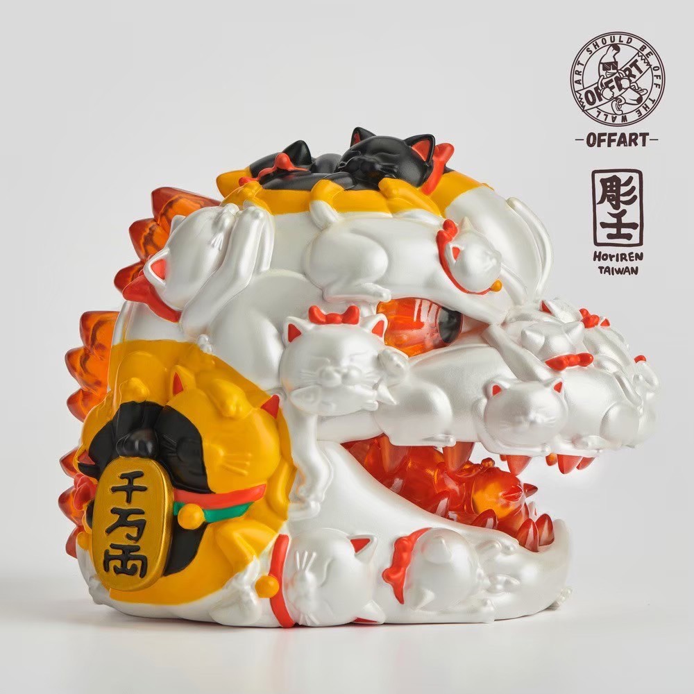 โมเดลก็อตซิล่าแมวกวักมีไฟ Godzilla - Godzilla Red Flame Hundred Cats Mini Bust Fortune Black / White by OFFART x Horiren (มีกล่องน้ำตาล)