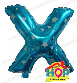ลูกโป่งฟอยส์ตัวอักษร X ขนาด 14 นิ้ว สีฟ้าลายดาว