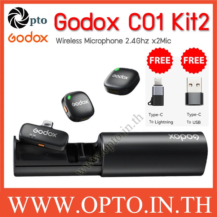 Godox C01 Kit2 Black 2-Person Wireless Microphone System 2.4Ghz ไมค์ไร้สาย ไมโครโฟนไร้สายสำหรับ 2คน